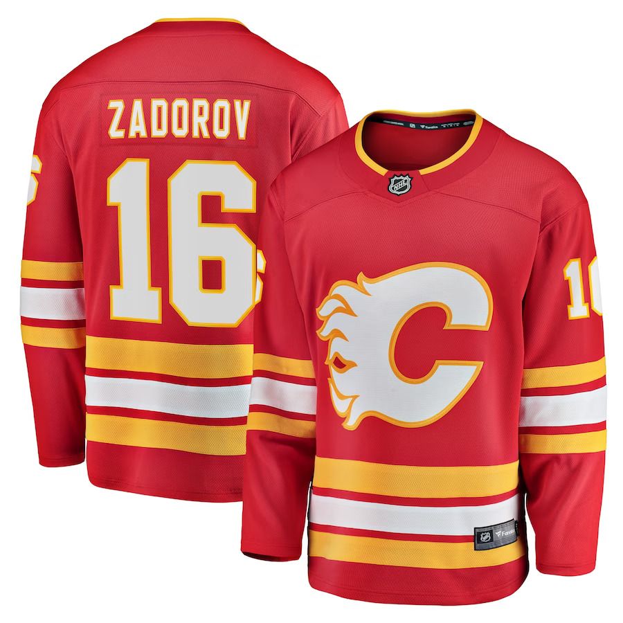 Men Calgary Flames #16 Nikita Zadorov Fanatics Branded Red Home Breakaway Player NHL Jersey